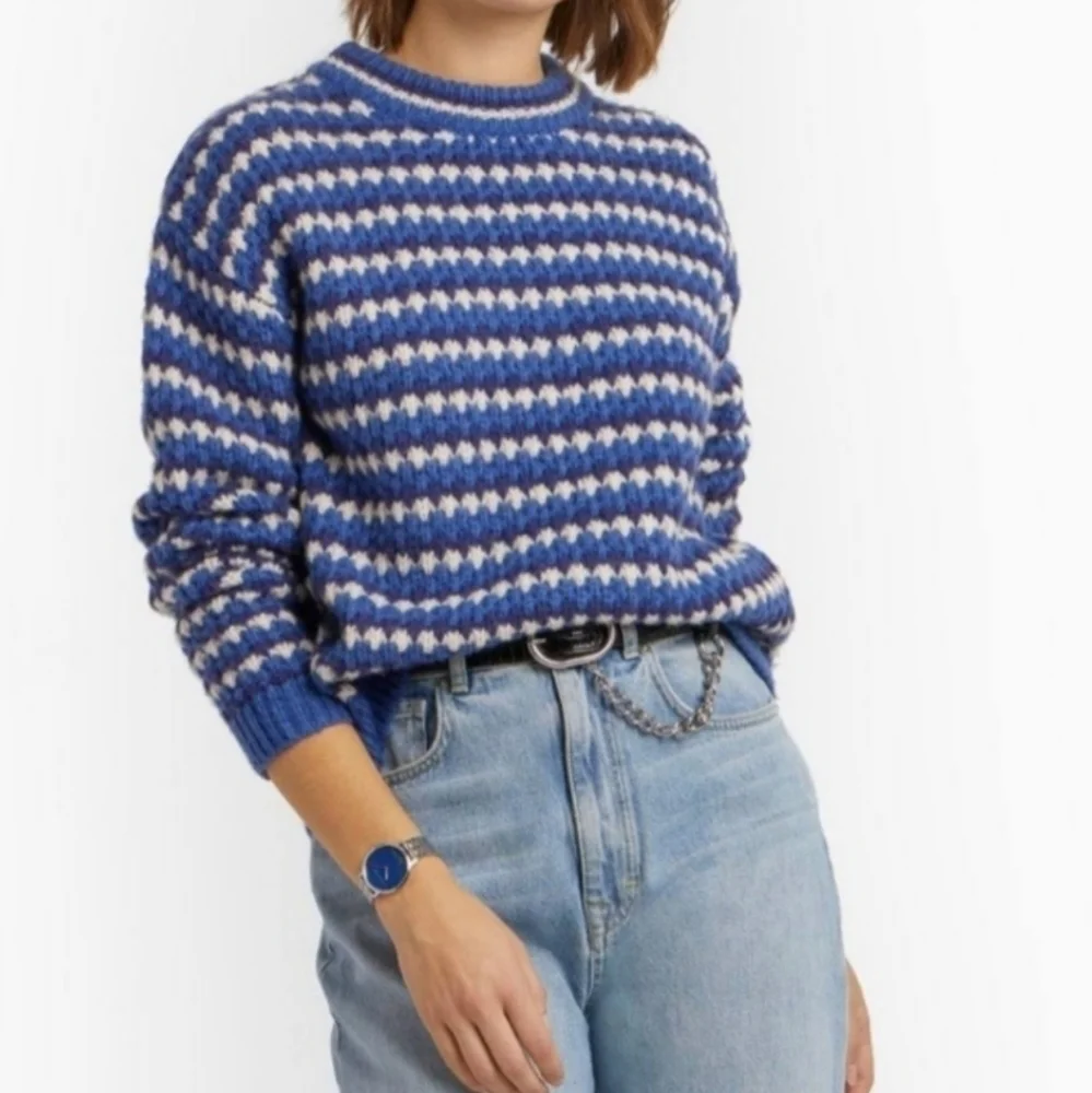 Rebecca Minkoff KatherineWaved Stripe Chunky Knit Sweater in Blue Multi Medium  - Picture 2 of 16